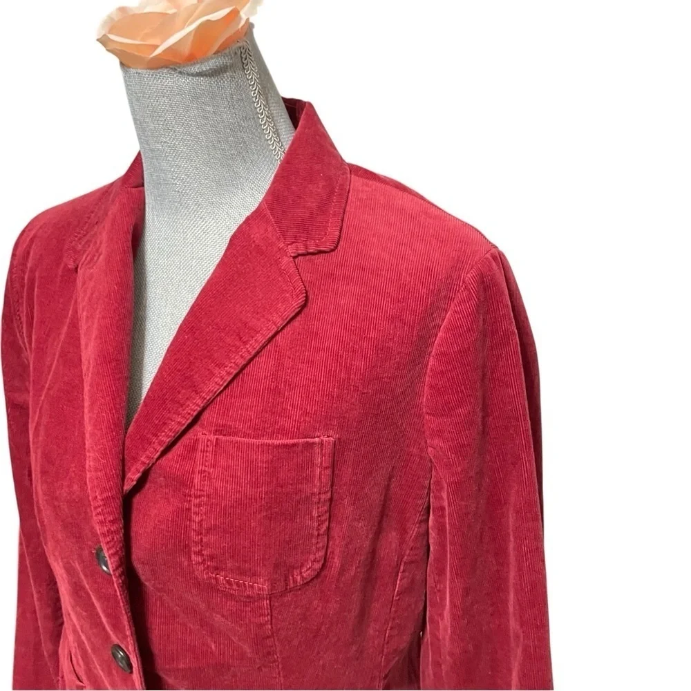 Talbots Petites 14P Red Corduroy Blazer Jacket 3-Button Cotton Spandex